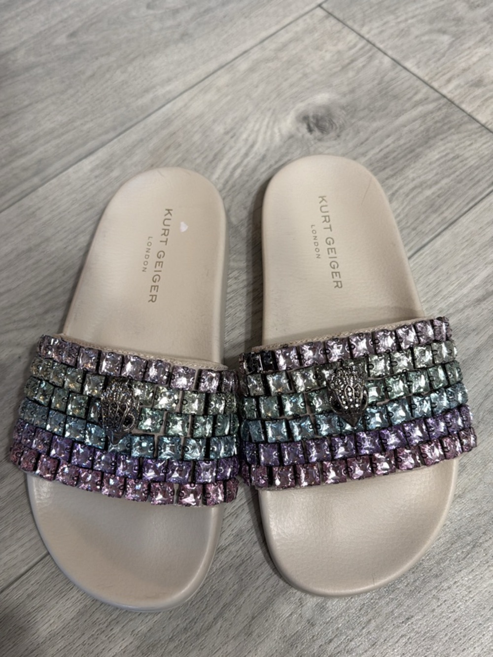 Kurt Geiger Iridescent Pastel Jewel Slide Sandals in Lavender, Mint & Pink
